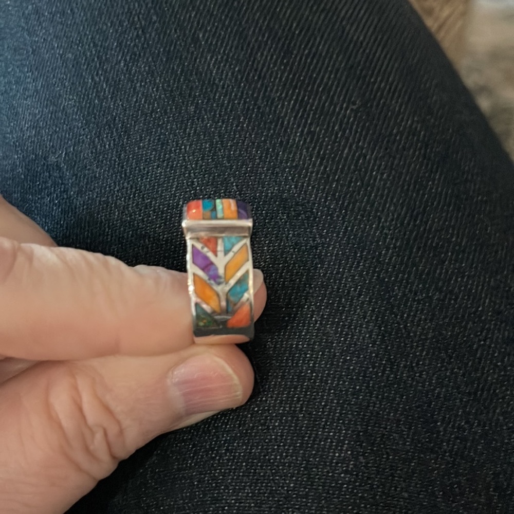 Southwestern Sterling Ring Size 9 Turquoise & Mixed Stone 925 - Picture 4 of 7